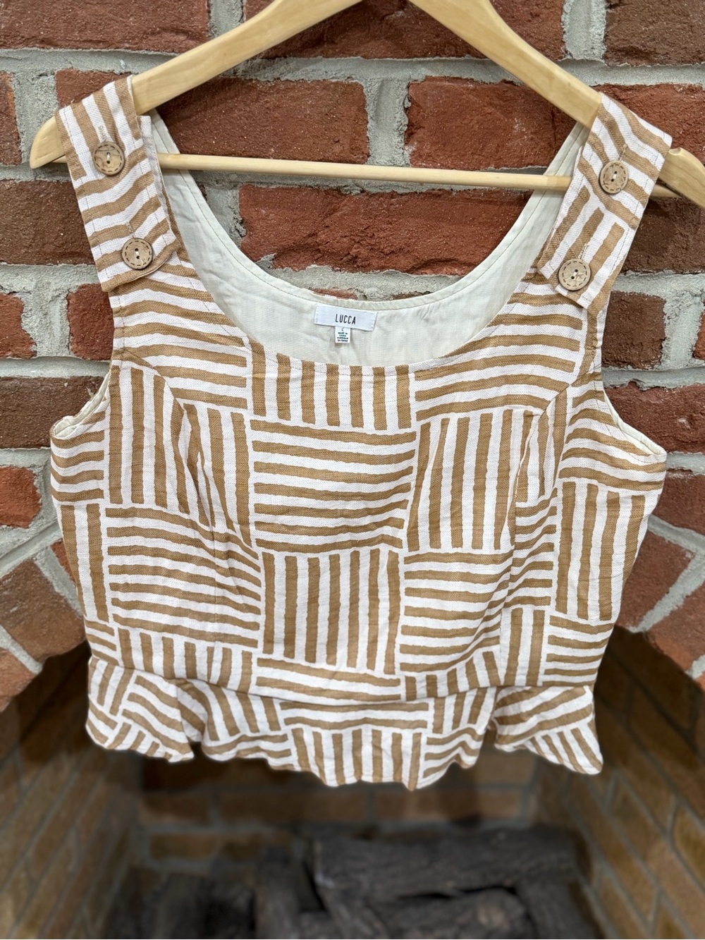 LUCCA Tan & White Striped Square-Neck Tank